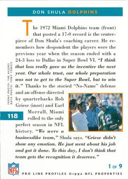 1992 Pro Line Profiles #118 Don Shula Back
