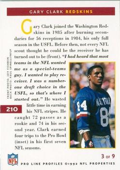 1992 Pro Line Profiles #210 Gary Clark Back