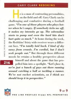 1992 Pro Line Profiles #216 Gary Clark Back