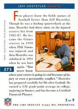 1992 Pro Line Profiles #273 Jeff Hostetler Back