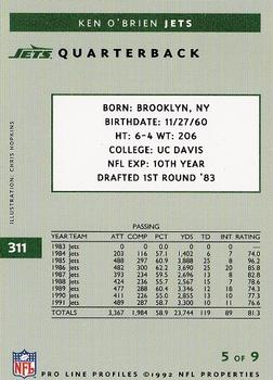 1992 Pro Line Profiles #311 Ken O'Brien Back