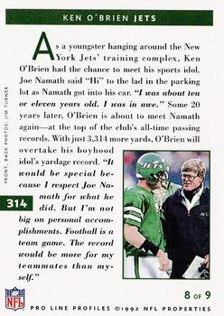 1992 Pro Line Profiles #314 Ken O'Brien Back