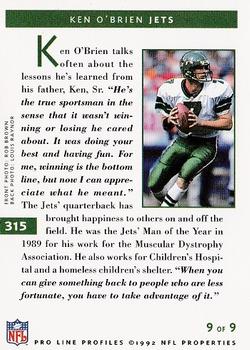 1992 Pro Line Profiles #315 Ken O'Brien Back