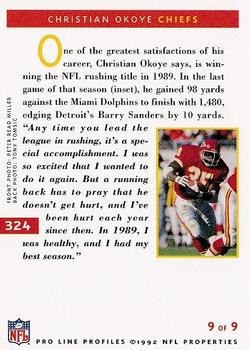1992 Pro Line Profiles #324 Christian Okoye Back