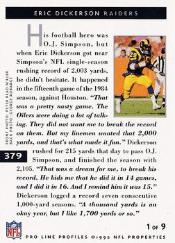 1992 Pro Line Profiles #379 Eric Dickerson Back