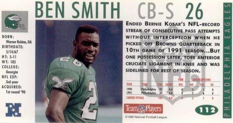 1992 GameDay #112 Ben Smith Back
