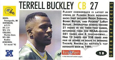 1992 GameDay #18 Terrell Buckley Back