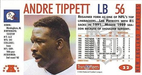 1992 GameDay #22 Andre Tippett Back