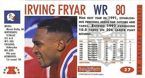 1992 GameDay #37 Irving Fryar Back