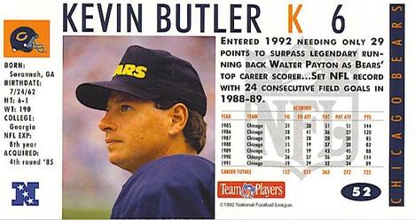 1992 GameDay #52 Kevin Butler Back