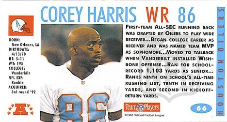 1992 GameDay #66 Corey Harris Back
