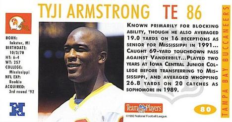 1992 GameDay #80 Tyji Armstrong Back