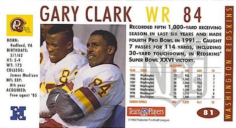1992 GameDay #81 Gary Clark Back
