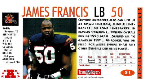 1992 GameDay #21 James Francis Back