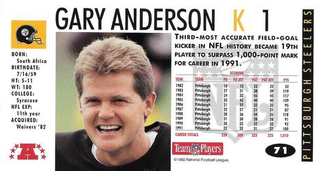 1992 GameDay #71 Gary Anderson Back