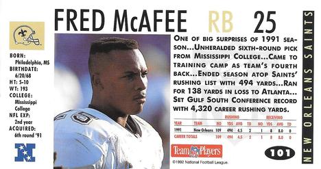 1992 GameDay #101 Fred McAfee Back