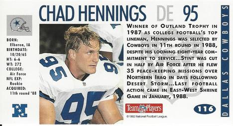 1992 GameDay #116 Chad Hennings Back