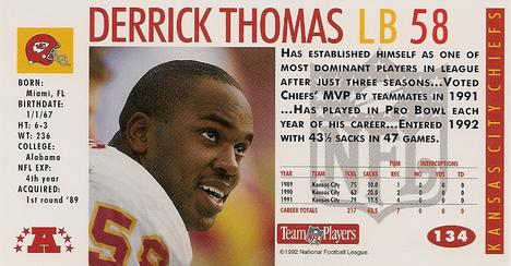 1992 GameDay #134 Derrick Thomas Back