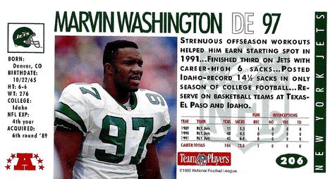 1992 GameDay #206 Marvin Washington Back