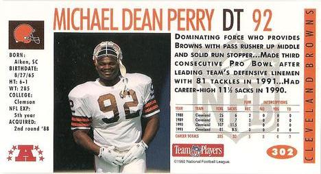1992 GameDay #302 Michael Dean Perry Back