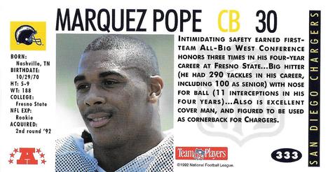 1992 GameDay #333 Marquez Pope Back