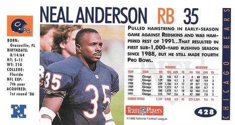 1992 GameDay #428 Neal Anderson Back