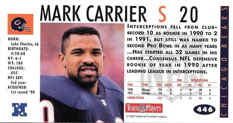 1992 GameDay #446 Mark Carrier Back