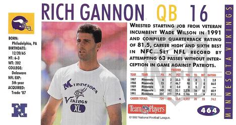 1992 GameDay #464 Rich Gannon Back