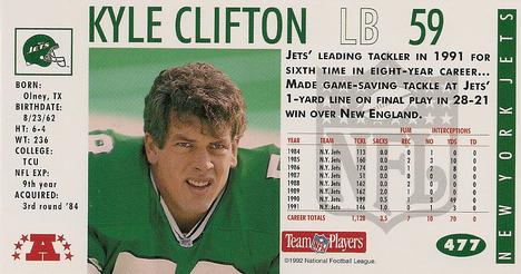 1992 GameDay #477 Kyle Clifton Back