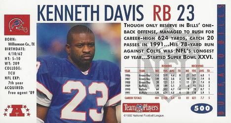 1992 GameDay #500 Kenneth Davis Back