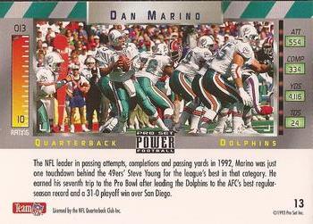 1993 Pro Set Power #13 Dan Marino Back