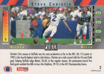 1993 Pro Set Power #2 Steve Christie Back