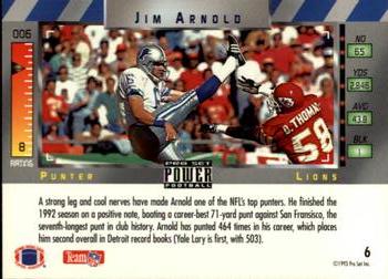 1993 Pro Set Power #6 Jim Arnold Back