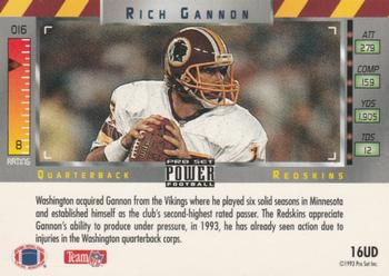 1993 Pro Set Power #16UD Rich Gannon Back