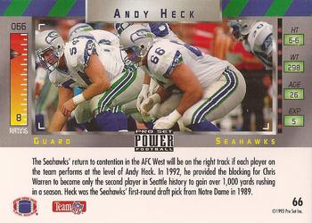1993 Pro Set Power #66 Andy Heck Back