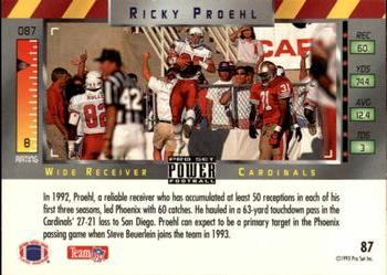 1993 Pro Set Power #87 Ricky Proehl Back