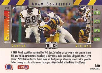 1993 Pro Set Power #160 Adam Schreiber Back