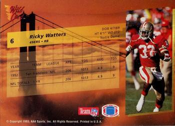 1993 Wild Card #6 Ricky Watters Back