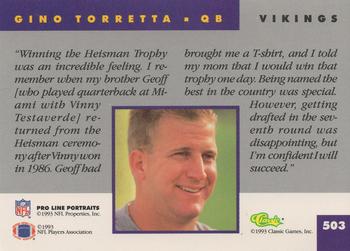 1993 Pro Line Portraits #503 Gino Torretta Back