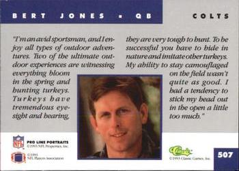 1993 Pro Line Portraits #507 Bert Jones Back