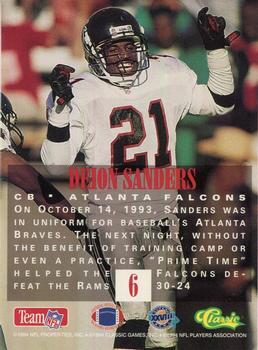 1994 Classic NFL Experience #6 Deion Sanders Back