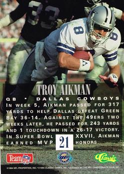1994 Classic NFL Experience #21 Troy Aikman Back