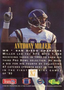 1994 Classic NFL Experience #87 Anthony Miller Back