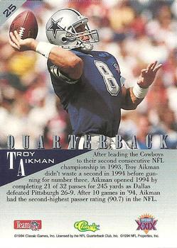 1995 Classic NFL Experience #25 Troy Aikman Back