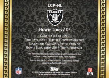 2013 Topps - Legendary Captains Patches #LCP-HL Howie Long Back