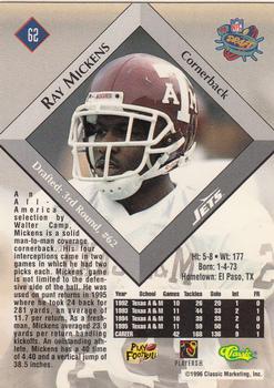 1996 Classic NFL Rookies #62 Ray Mickens Back