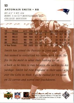 2001 Upper Deck Rookie F/X #53 Antowain Smith Back