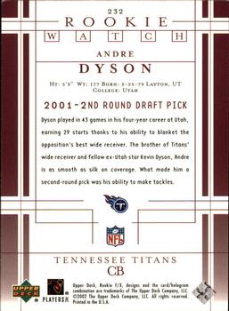 2001 Upper Deck Rookie F/X #232 Andre Dyson Back
