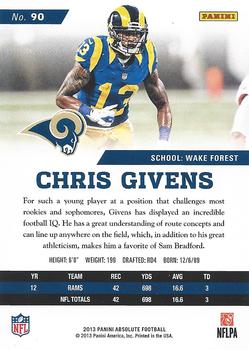 2013 Panini Absolute #90 Chris Givens Back