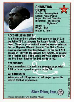 1991 Star Pics #70 Christian Okoye Back